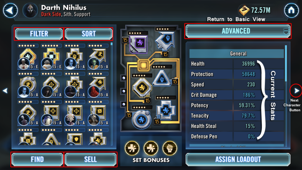 SWGoH 101 Mod Guide Mod Views and InGame Gaming