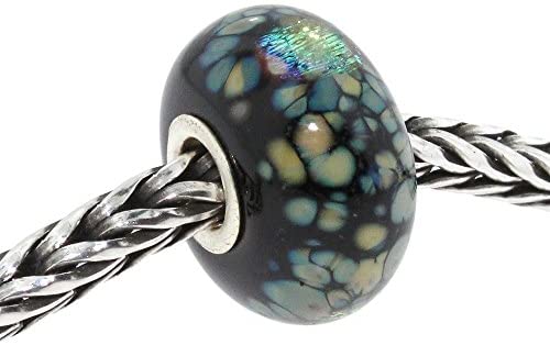 Authentic Trollbeads Glass 62020 Black Flower Mosaic