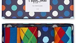 Happy Socks, Assorted Colorful Premium Cotton Sock 4 Pair Gift Box for Men and Women