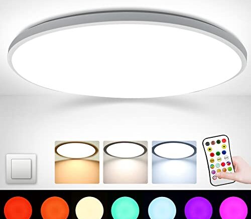 GINESBE Flush Mount Ceiling Light Fixture,12 Inch 24 W, 2200LM Multi Color Adjustable Ceiling Light for Kitchen Bathroom Bedroom，3 Color Temperatures in One (3000k/4000k/6500k)