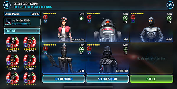 Rise of the Empire Territory Battle - Phase 3 Doctor Aphra - SWGoH
